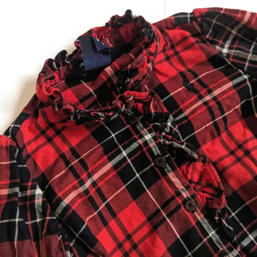 Ralph Lauren Dress Girls Sz 18m Red Plaid Ruffle Preppy Christmas